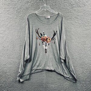 Carole Christian Womens Top Small Medium Gray 3/4‎ Sleeve Shirt Stretch Skull